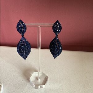 Navy Blue Crystal Drop Earrings